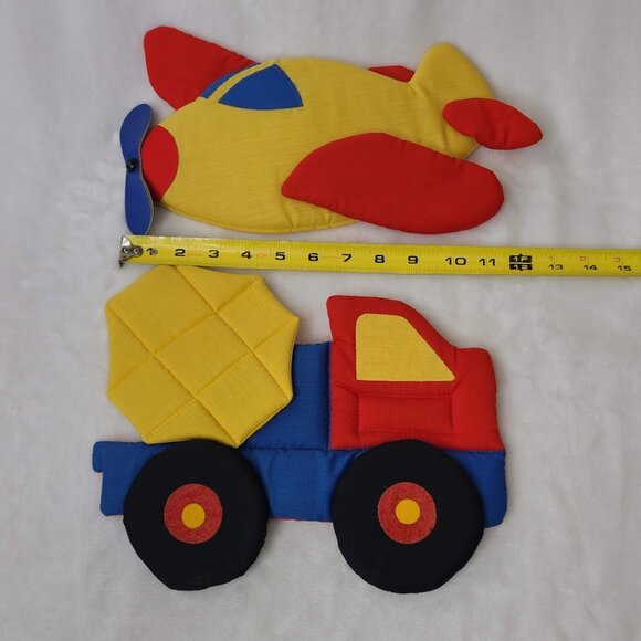 Vintage 1985 Wooltex Mimi Miller Plush Nursery Wall Art Airplane Dump Truck - Picture 9 of 10